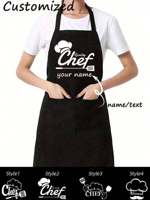 Personalized Chef Aprons With Versatile Styles And Durability For Cooking And Baking Enthusiasts. Add Your Name To This Stylish Black Apron, Available In Four Chef-Themed Styles. Choose From Fun Chef Graphics And Feature Two Roomy Pockets For Tools, Cookbooks Or Towels - Perfect For Everyday Cooking, Baking, Grilling Or Catering.