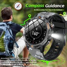 GUHUAVMI 1pc Outdoor Sports Smart Watch, 1.53inch HD Screen, With LED Flashlight, Wireless Call, Info Push, Compass, Heart Rate/Sleep Monitoring, Fitness Tracker Smartwatch, IP67 Waterproof Watch For Men Women, Suitable For Android IOS