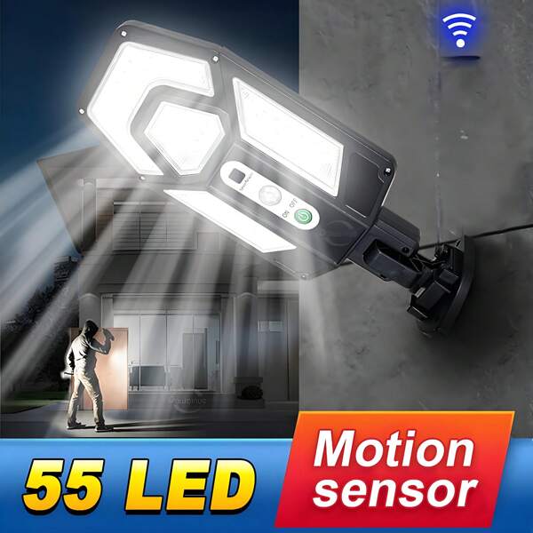 High-Powe 55 LED Solar Separate Garden Light With Smart Photosensitive System, Solar Outdoor Wall Light, 3 Lighting Modes, Multi-Functional Projector Garage Light, Street Lighting