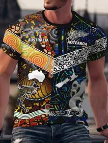Herren lässiges Polyester Rundhals T-Shirt mit lebendigen grafischen Drucken, inspiriert von Australien und Otago, Regular Fit aus gestricktem Material - Verschiedenfarbig - Übersicht 2