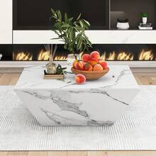 Modern Drum Coffee Table, White Marble Veneer Trapezoidal Coffee Table, Living Room Table 70*70*37cm - White - View 1