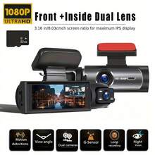 Dash Camera Front And Inside With 32G SD Card, 3.16inch Dash Cam 1080P, G Sensor HD Night Vision Loop Recording Wide Angle Car DVR - Có thẻ nhớ - 32GB - Xem 2