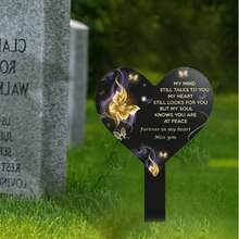 1 件 2D 平面户外墓地耐用亚克力心形纪念桩 - 防风雨，易于安装，无需电源 - 纪念亲人的纪念品