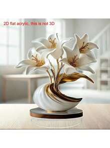 2D-Acrylvase mit goldener Lilie – elegante dekorative Skulptur in Weiß und Gold, geeignet für Zuhause, das Büro oder besondere Anlässe | Besonders geeignet für Ostern, St. Patrick's Day usw. | Tischdekoration, Bürodekor | elegantes Vasendesign | exquisite Handwerkskunst, florales Dekor