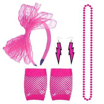 6pcs/Set Retro 80s Rave Neon Sexy Short Fishnet Gloves, Earrings, Necklaces, Lace Headband, Fun Cosplay Party Accessories, Vintage Costume Decorations, New Wave Halloween