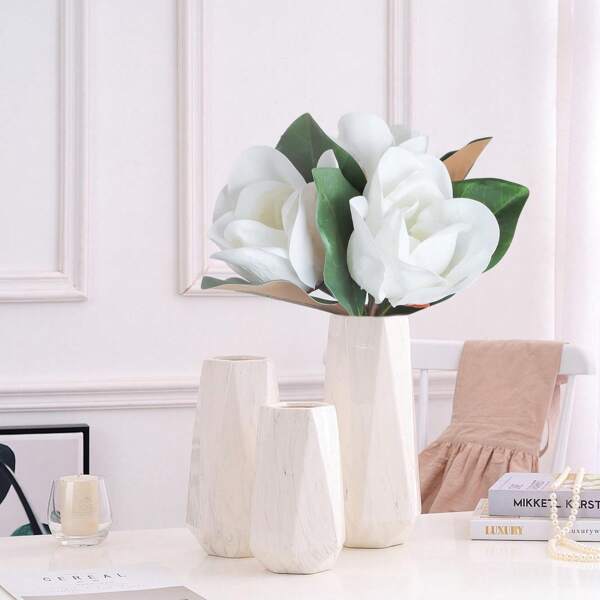 1/3 PCS Simulation Magnolia Flower UV Protection Plastic Fake Flower With Realistic Touch In Creamy White Color For Kitchen Dining Room Dining Table Office Bedroom Wedding Home Decoration Holiday Gifts