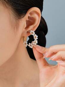 1 Pair Boho Stainless Steel Gold Plated Colorful Flower Earrings, Suitable For Women Daily/Beach/Party/Festival