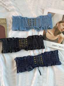 1pc New Denim Elastic Waist Belt, Adjustable Waist Cincher For Dresses, Versatile Women Waist Band Fall, Autumn, Halloween