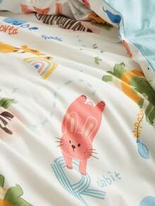 1 件卡通印花动物世界图案羽绒被套 - 俏皮可爱、柔软舒适的 100% 纯棉数码印花床上用品，适合四季儿童卧室、幼儿园床上用品装饰、儿童节礼物和生日礼物（仅 1 个羽绒被套，不含枕套，无内芯）