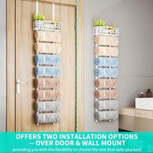 HapiRm Bathroom Towel Rack Holder - 6-Tier Over The Door & Wall Mount Rolled Towel Storage Organizer With Metal Shelf Basket For Small Bathroom, Camper, Rv - Black, Patented - 白色 - 查看 9
