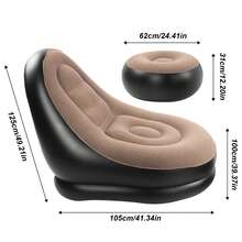 Bomba + Sillón Inflable Puff Impermeable Reposapiés Portátil - Café integral - Ver 3