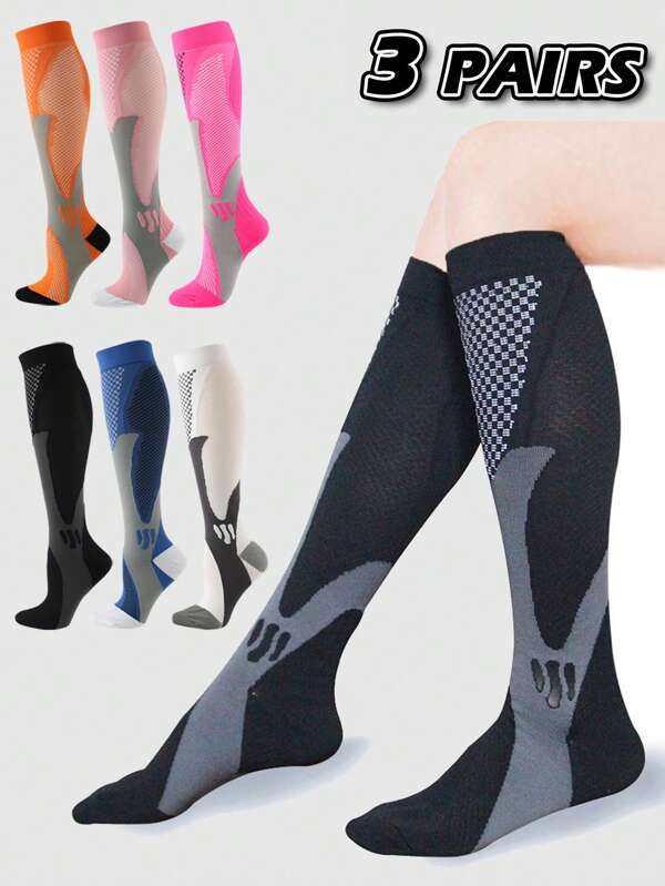 3 Paar unisex modische Kompressionsstrümpfe, bequeme Nylon-Langstrümpfe für Outdoor-Sport, Radsport, Basketball, Fußball, Training, Wettkampf