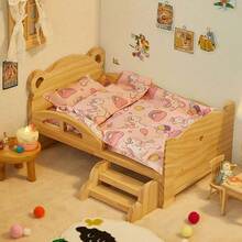 20cm Doll Bed, Plush Doll Bed Set (Includes Pillow, Mattress, Blanket), Wooden Dollhouse Bed, Suitable As Gifts For Various Festivals - Multicolor - View 6