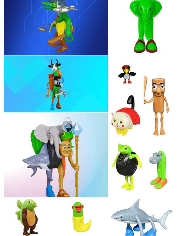 Enfeites de tubarão italianos Tralalero Tralala. Coleção de animais fantásticos com design exclusivo (banana, elefante, sapo verde, tubarão, hipopótamo) - Decoração de escritório de plástico durável com mesa de trabalho, presente de Natal para fãs TungTungTungSahur