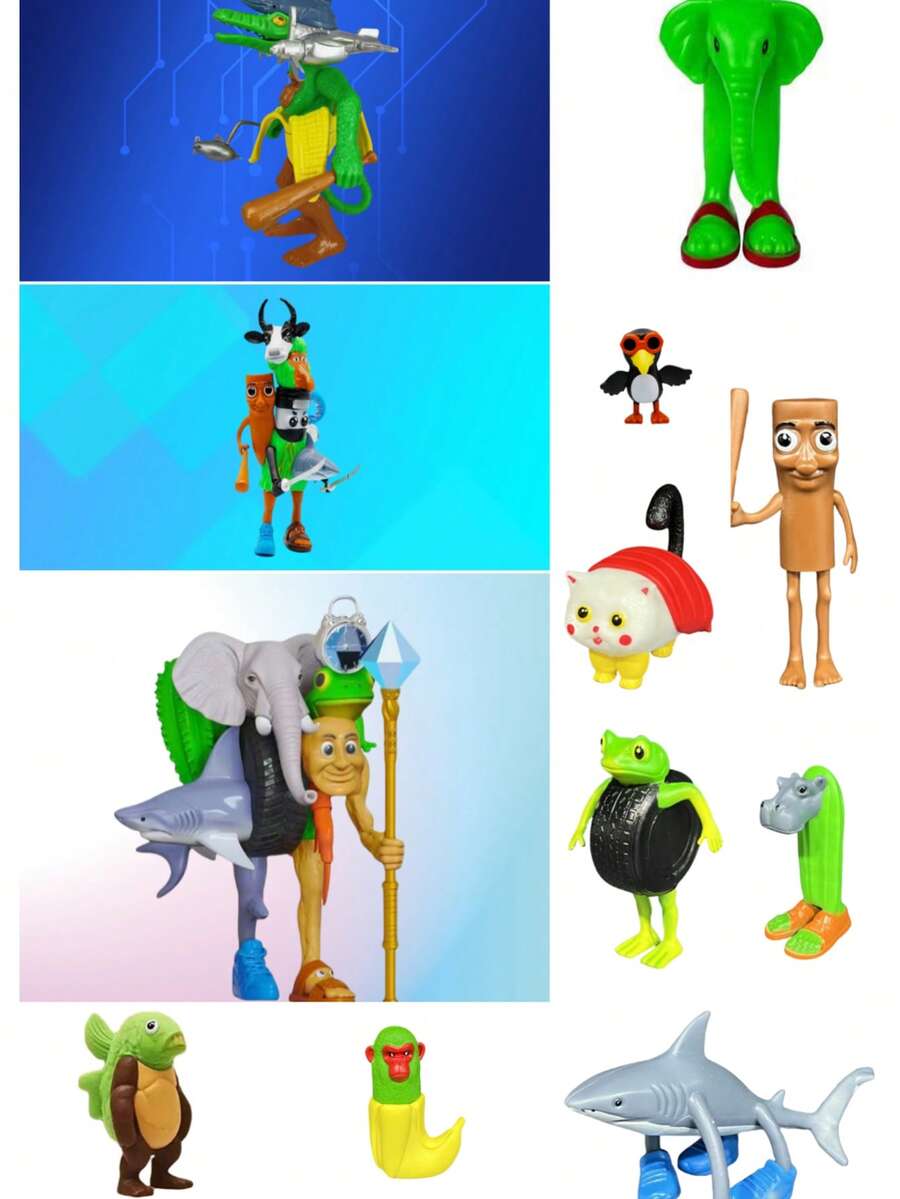 Enfeites de tubarão italianos Tralalero Tralala. Coleção de animais fantásticos com design exclusivo (banana, elefante, sapo verde, tubarão, hipopótamo) - Decoração de escritório de plástico durável com mesa de trabalho, presente de Natal para fãs TungTungTungSahur