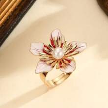 1 pieza Anillo abierto con flor de cristal de gran tamaño al estilo europeo y estadounidense, regalo de boda/fiesta/festival para mujer, de moda