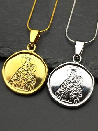 Collar con colgante de la Virgen María sosteniendo al Niño Jesús para mujeres y hombres, de acero inoxidable con color dorado, joyería de la Madre María católica