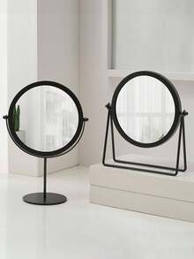1pc Desktop Makeup Mirror, Simple Portable Rotating Metal Frame Vanity Mirror, Single-Sided - Black - View 2