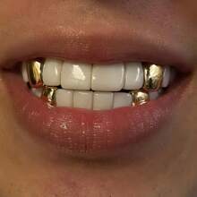 4 Stücke klassisches goldfarbenes einfaches Zahn-Grillz-Set, Hip-Hop Zahn-Dekoration, verstellbar, unisex, Bühnen-Requisiten für Partys