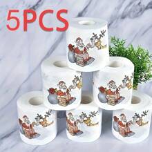 1/5-pak świątecznych rolek papieru toaletowego, z motywem Świętego Mikołaja, renifera i choinki, miękki papier, bezpyłowy, opakowanie zbiorcze, 2-warstwowy, do dekoracji świątecznych i na imprezy