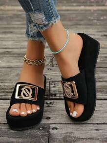 Sandalias de dedo para mujer, use al aire libre en verano con tacón alto, moño, suela gruesa, antideslizantes y minimalistas