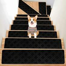 15PCS Stair Treads, Large Size No Slip Carpet Stair Treads, Non Slippery Rug Slip Resistive Indoor Runner For Elders And Pet With Reusable Adhesive Easy To Clean - 黑色 - 查看 4