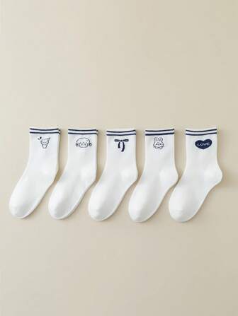 5 paires de chaussettes mi-mollet simples et absorbantes pour filles, lavables en machine, convenant aux chaussures de sport, adaptées pour les grands enfants et les adolescents