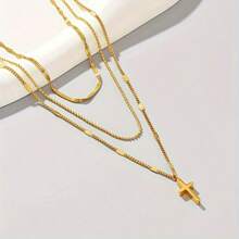 1 pieza Colgante de cruz multicapa de acero inoxidable chapado en oro de 18K, hipoalergénico y resistente a la decoloración, adecuado para uso diario, vacaciones, regalo de cumpleaños