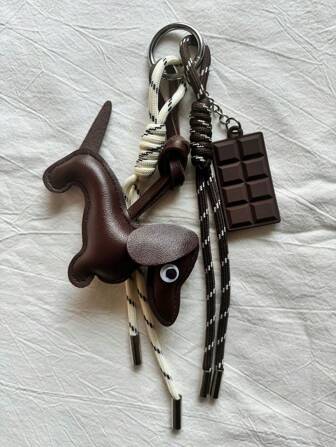 Ins- Dachshund Chocolate Design Distinctive Personal Style Key Chain Bag Charm Braided Keychain For Couples Backpack Decor