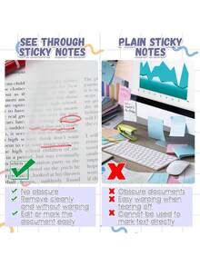 1 包 50 张透明便签，10 包/500 张带粘合剂的简易便签，用于做笔记、备忘录的突出显示贴纸，适用于学校用品、办公文具、学生、专业人士、家庭使用、返校 - 無色 - 查看 6