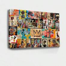 Basquiat Wall Art Jazz Wrapped Framed Canvas Wall Art, Vintage Prints Poster, A Collage Of Many Different Images Of People, Birthday Party Decor, Decorative Wall Art For Living Room Bedroom Office, Hanging Hardware Included - Framed, Horizontal - 裱框畫布 - 查看 1