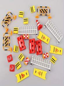 9pcs/Set Mini Traffic Cones Set, Plastic Road Signage Toy, Construction Theme Party Cake Decorations & Gift