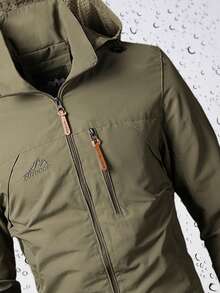 男士防风连帽夹克 - 防水，可拆卸帽子，休闲户外外套，带拉链口袋，尼龙材质，非常适合徒步旅行和休闲装 - 卡其色 - 查看 5