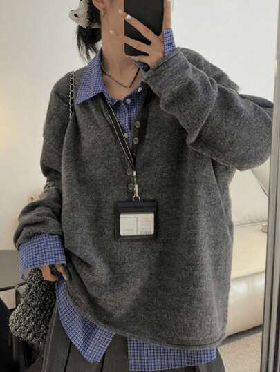 tonlion Women's Casual Half Zip Crew Neck Sweater, Autumn/Winter