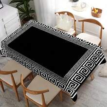 1 pieza Mantel rectangular con estampado floral vintage, mantel de poliéster para mesa de comedor y mesa de café, decoración para fiesta festiva - Negro - Ver 3
