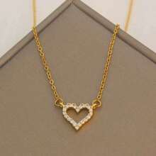 Heart Zirconia Necklace For Women, Gold-Plated CZ Bricks Dainty Necklace, Double Layered Heart-Shaped Zirconia Necklace, Layered CZ Beaded Jewelry Gifts For Girls