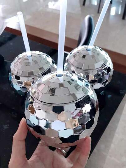 1PC Plastic Water Cup Disco Ball Cup Disco Cup Tumbler Last Disco Bachelorette Decoration Mamma Mia Party Disco Party Last Disco Hen Party Disco Ball Balloon Cup With Lid And Straw, 20oz Cute Sparkly Glitter Cocktail Cup, Set Of 1, Party Supplies