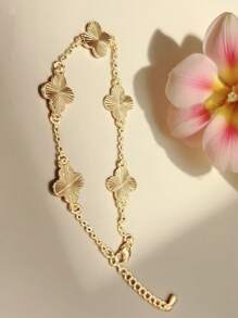 1pc Gold-Plated Clover Bracelet, Suitable For Women Daily Wear, Festival Jewelry Gift