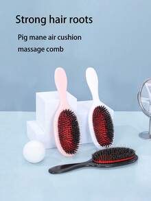 1支按摩气垫发梳，带防缠结梳齿，防静电圆形普通发梳，椭圆形头皮护理工具，ABS塑料手柄，家用 - 彩色 - 查看 4