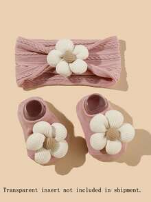 1pc Headband + 1pair Socks Set With Floral Decoration For Infants And Toddlers, Made Of Highly Elastic Nylon Love Valentine