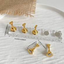 Set de decoración de arte de uñas 3D: 1 pieza de base hueca de acrílico + 5 piezas de puntas de uñas de color gelatina, con cristales de resina, cuentas, strass, efecto láser holográfico estilo coreano vintage, base de madera, 10 puntas de uñas doradas, gran regalo para niñas y mujeres