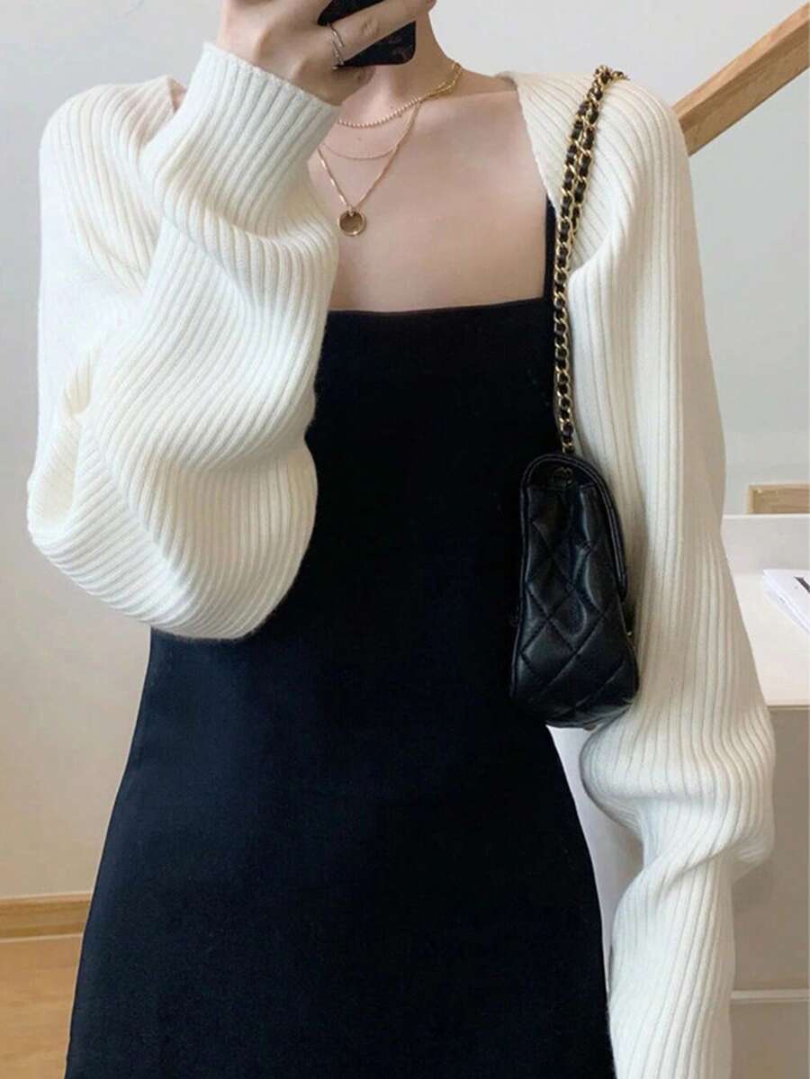 1pc Knitted Solid Color Shawl With Sleeves, Multi-Functional Cardigan,Fashion Scarf Sunshield Neck Warmer For Daily Wear For Dress - White - View 1