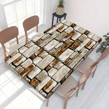 1 块矩形桌布，波西米亚复古色块木纹艺术设计，适合日常家居、客厅、餐厅、主题派对、室内/室外使用，耐污耐用的涤纶桌布