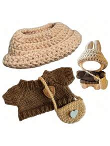 拉布布衣服，拉布布适用衣服，娃娃衣服（无娃娃）17厘米娃娃适用衣服，17厘米娃娃手工钩针3件套，娃娃衣服，高档娃娃服装及配饰，时尚娃娃衣服 - 彩色 - 查看 9