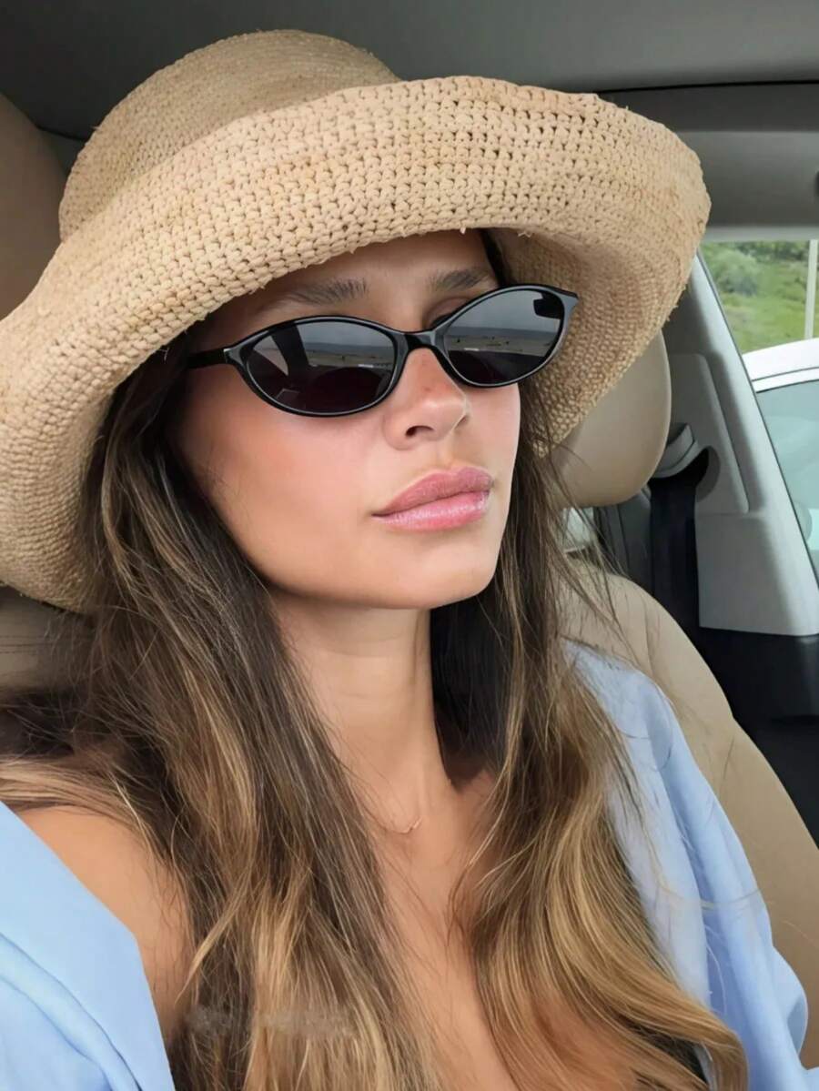 1 PC Women's Oval Shape Summer Eyeglasses, With Stylish Color Block Embellished Temples, Minimalist Chic Design, Suitable For Everyday Accessory, Business Casual Woman Beach Accessories Women Vacation Outfits Women - 黑色 - 查看 1