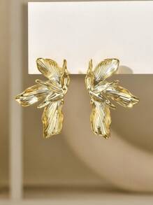 1 Pair Retro Double Layer Five Petal Flower Earrings & Striped Leaf Earrings