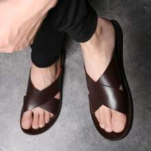 Men's Cross-Strap Sandals, Minimalist Fashion, Non-Slip & Wear-Resistant, Versatile Slippers For Home & Outdoor Casual Wear - 棕色 - 查看 8