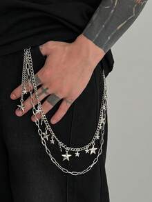 1 件时尚多层水钻链腰链，男士个性化身体链，用于裤子装饰