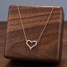 Heart Zirconia Necklace For Women, Gold-Plated CZ Bricks Dainty Necklace, Double Layered Heart-Shaped Zirconia Necklace, Layered CZ Beaded Jewelry Gifts For Girls