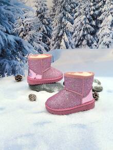 1 Pair 2025 New Toddler/Kids Anti-Slip Waterproof Soft Sole Thermal Lined Snow Boots